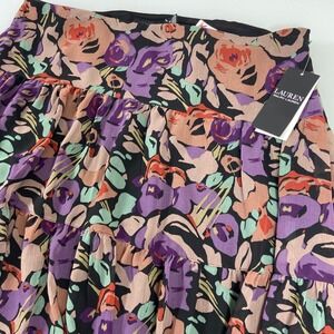 Lauren Ralph Lauren Floral Tiered Maxi Skirt Black Purple Sz 12 NEW Peasant Boho